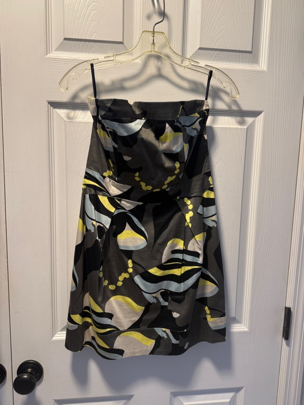 French Connection Strapless Black Abstract Print A-Line Dress